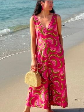 Mixed By Nasrin Sleeveless Pink Watermelon V-Neck Jumper - Size XL